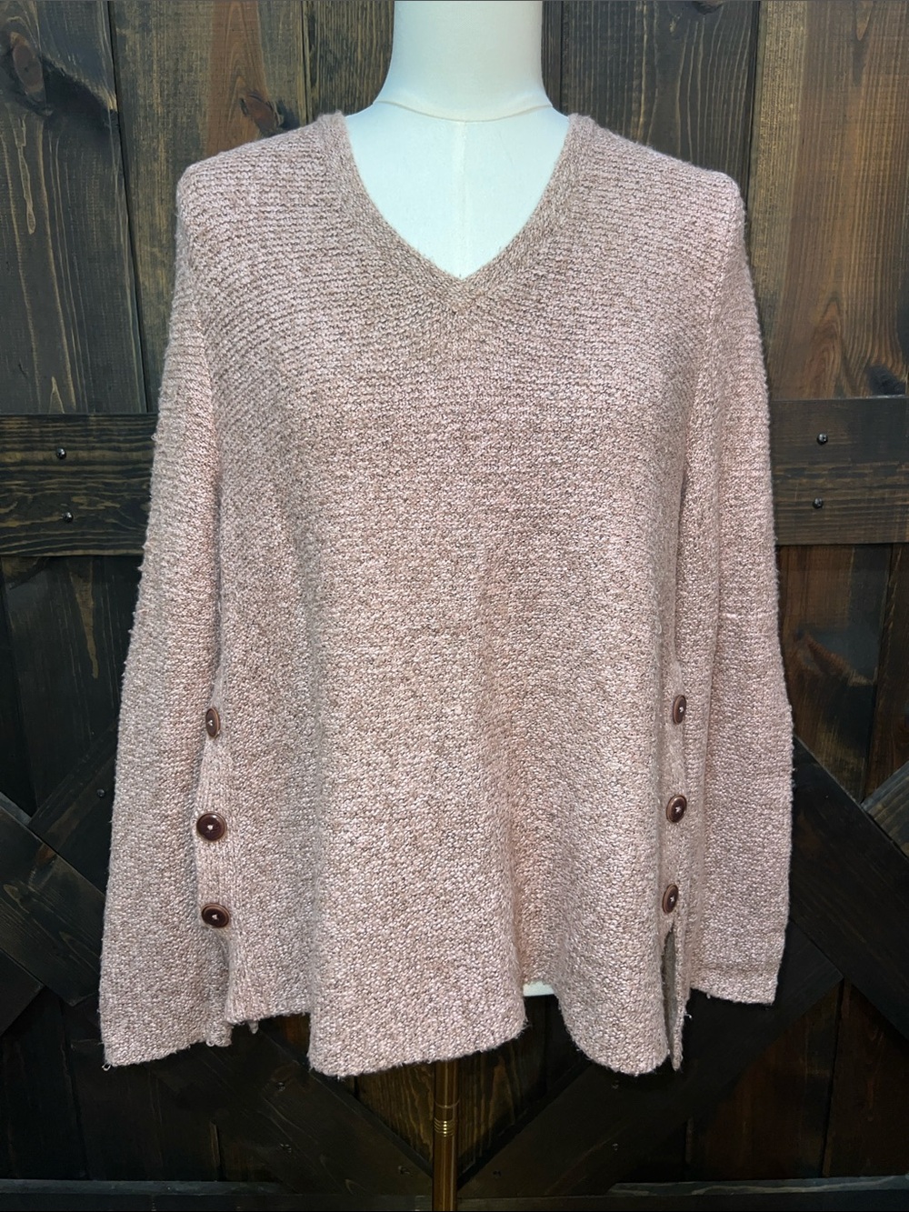 J. Jill Muted Plum Alpaca Blend Tunic Sweater S Petite V-neck Button Hem Soft